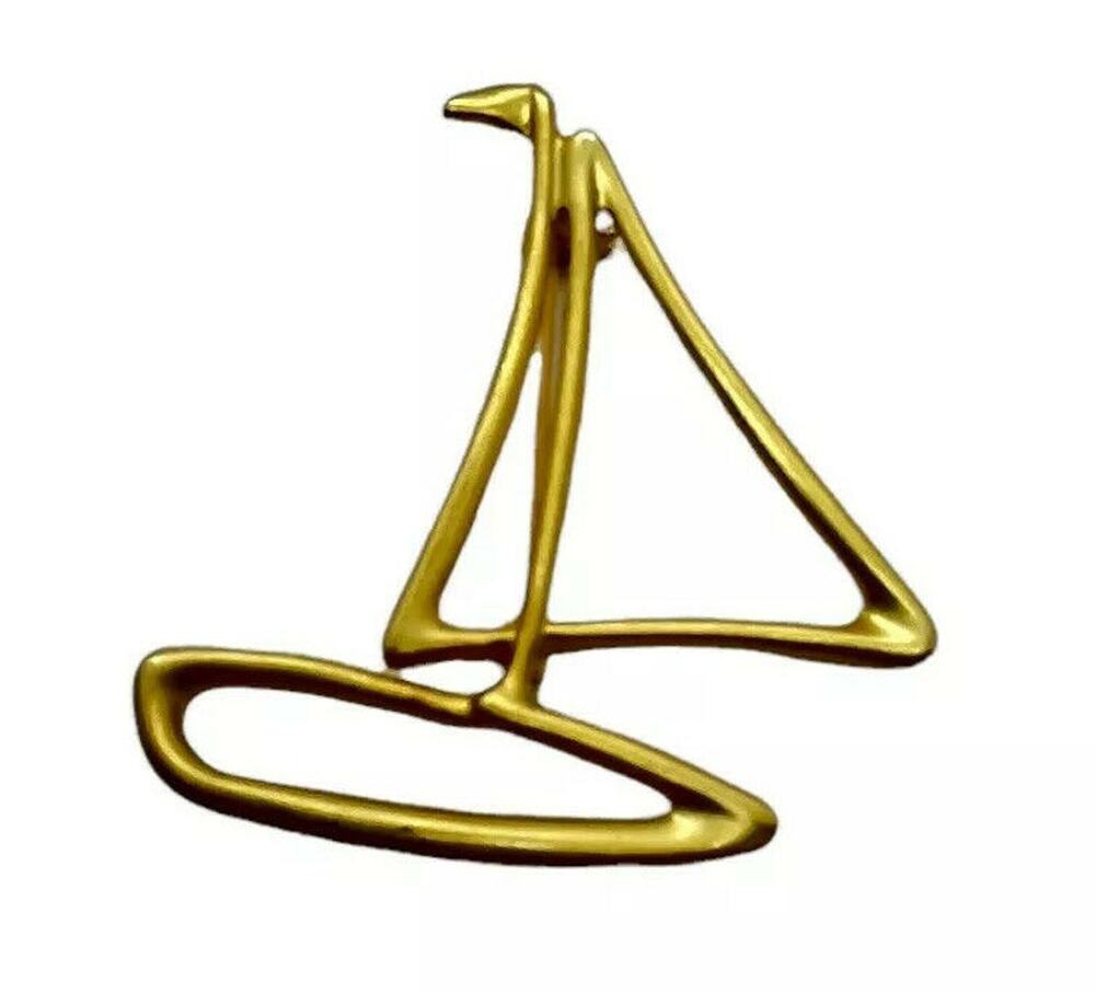 Sailboat Brooch Pin Vintage Womens Gold Tone Charming Vintage Nautical C Clasp